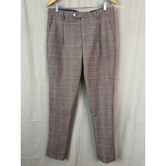 Brian Dales Mens Academia Hipster Plaid Tapered Slacks Size 34 X 34 Preppy Italy - Picture 1 of 9